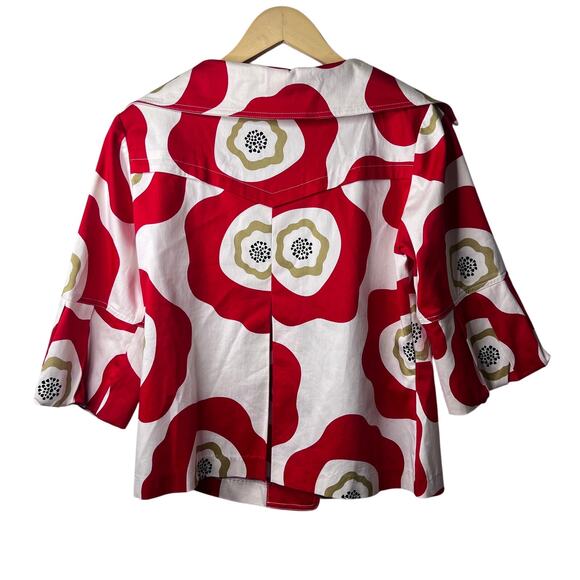 Clara Sun Woo Floral Poppy Short Sleeve Collared Blazer Shirt - Picture 2 of 6